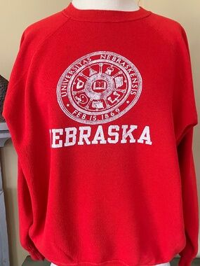 Vintage University of Nebraska Collegiate Red Sweatshirt • Made in USA • Velva S